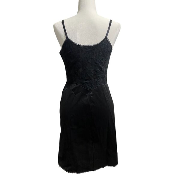 VTG Vanity Fair Full Black Slip Dress Lace Drop Waist Side Slits 34 Small - Picture 3 of 4